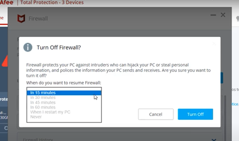 Disabling McAfee Security on your Windows Temporarily